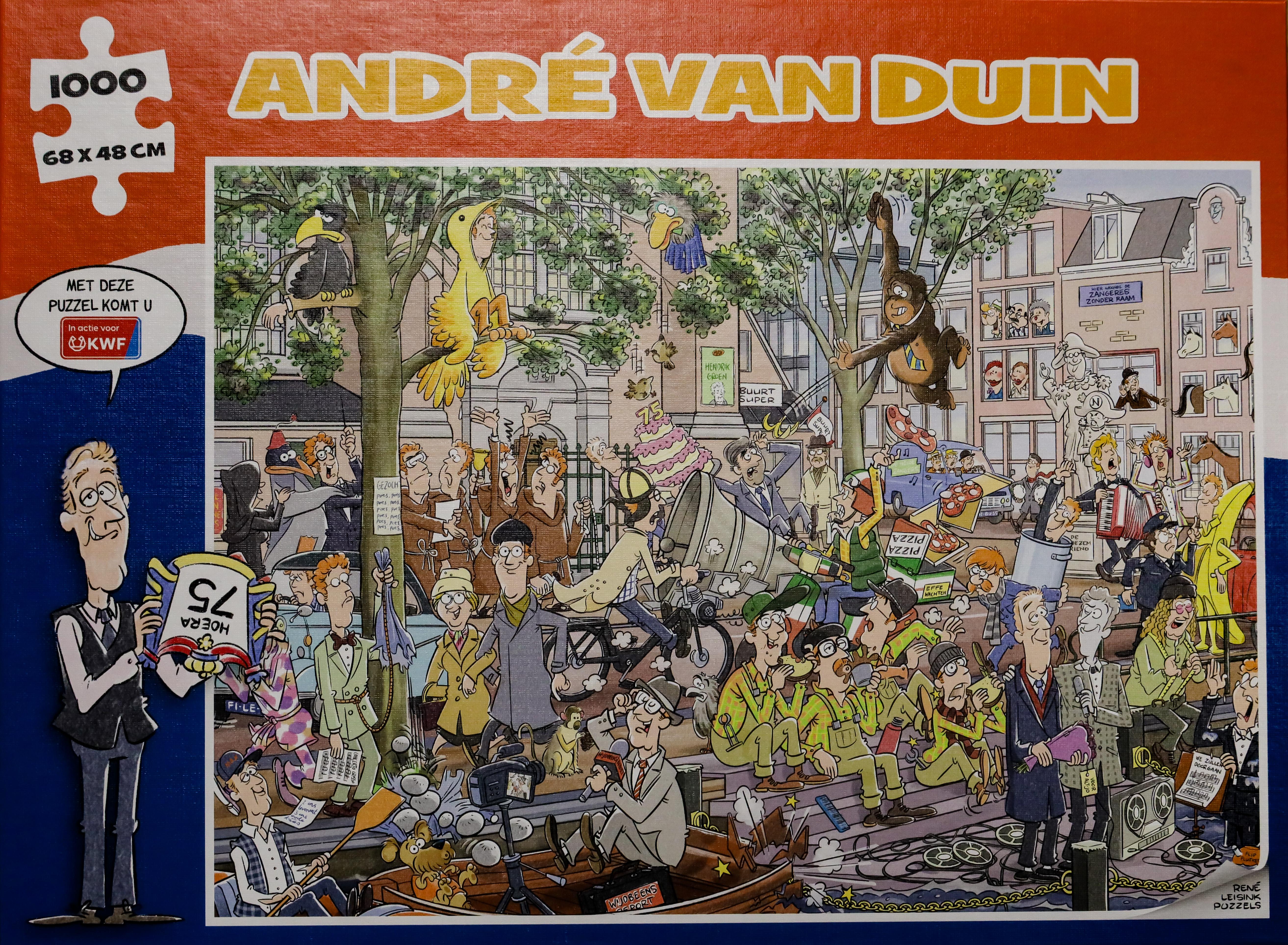 Duplicatie schroot Ga door André van Duin in duizend stukjes. Spellenfabriek in Medemblik produceert  speciale puzzel van jubilerende komiek | Noordhollandsdagblad